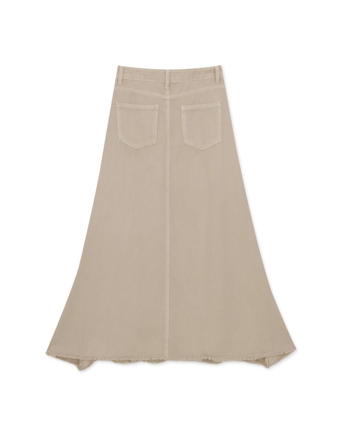 Petite Washed Jeans Denim Fringed Long Skirt