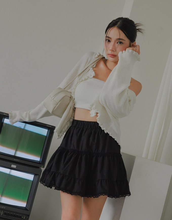 A-Line Ruffled Lace Mini Skirt ( Skorts with Under Shorts)