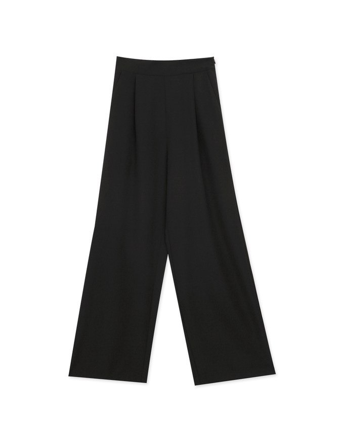 Classic Pleated Straight Leg High Waist Wide Trousers