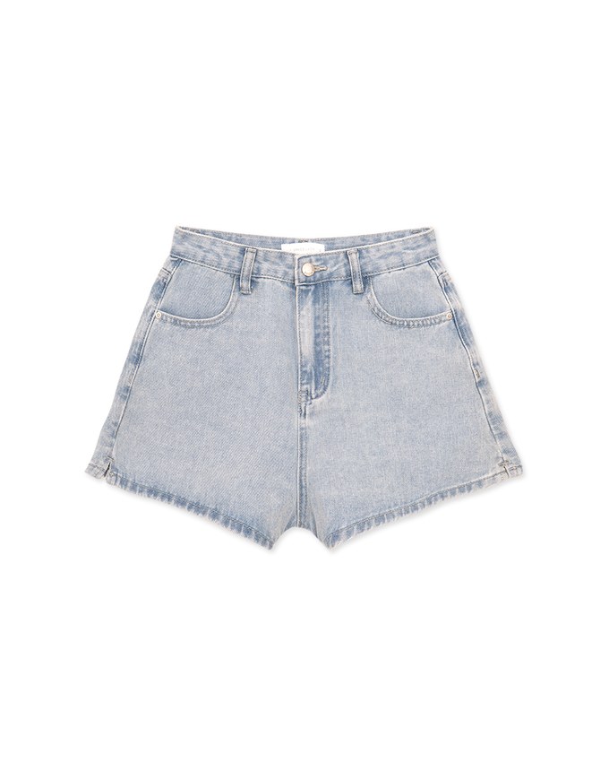 Washed Heart Side Slit Jeans Denim Shorts