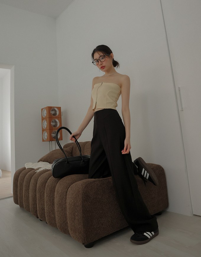 Extended Length High Waist Straight Leg Trousers