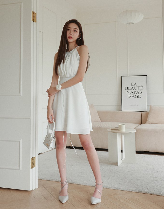 Fresh Embossed Sleeveless Mini Dress