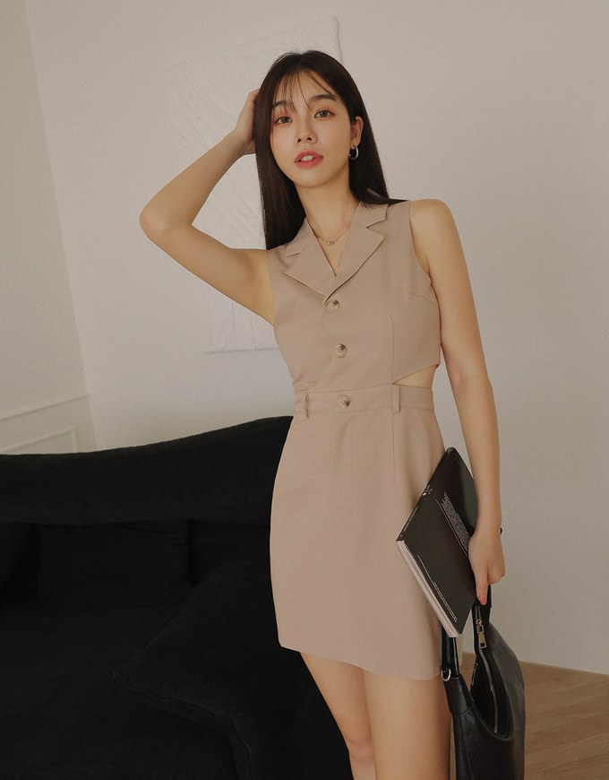 Side Hollow Shirt Vest Mini Dress