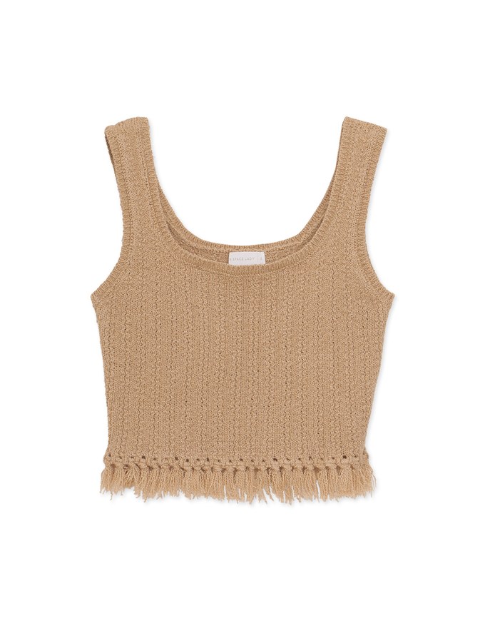 Square Neck Tassel Knit Tank Top