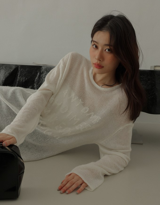 Sheer Letter Stitch Oversized Sweater Knit Top