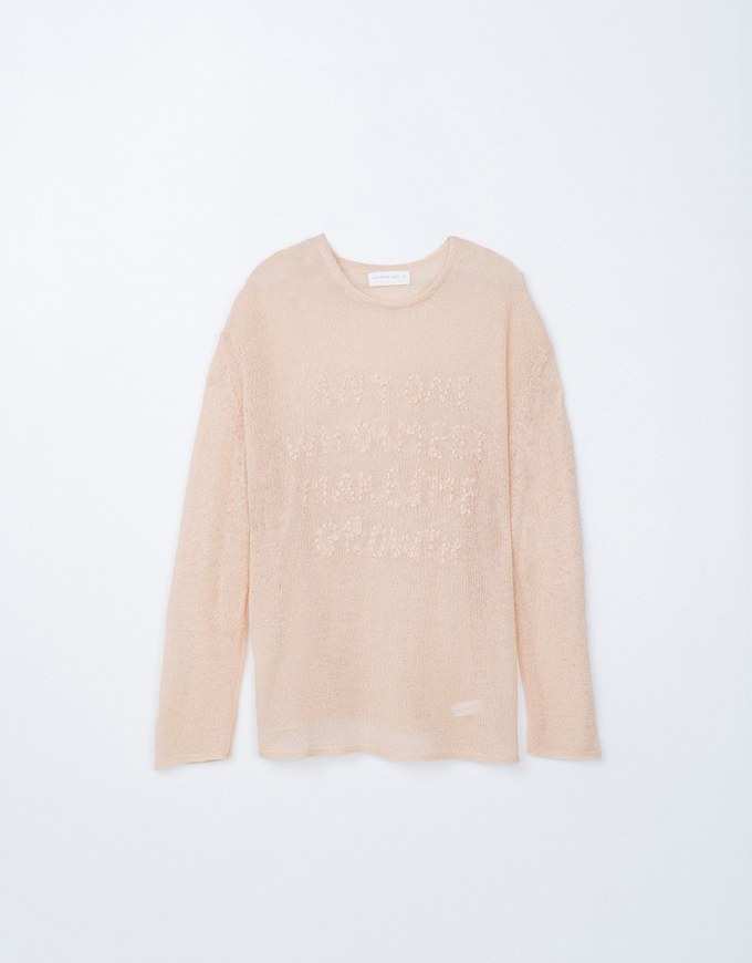 Sheer Letter Stitch Oversized Sweater Knit Top