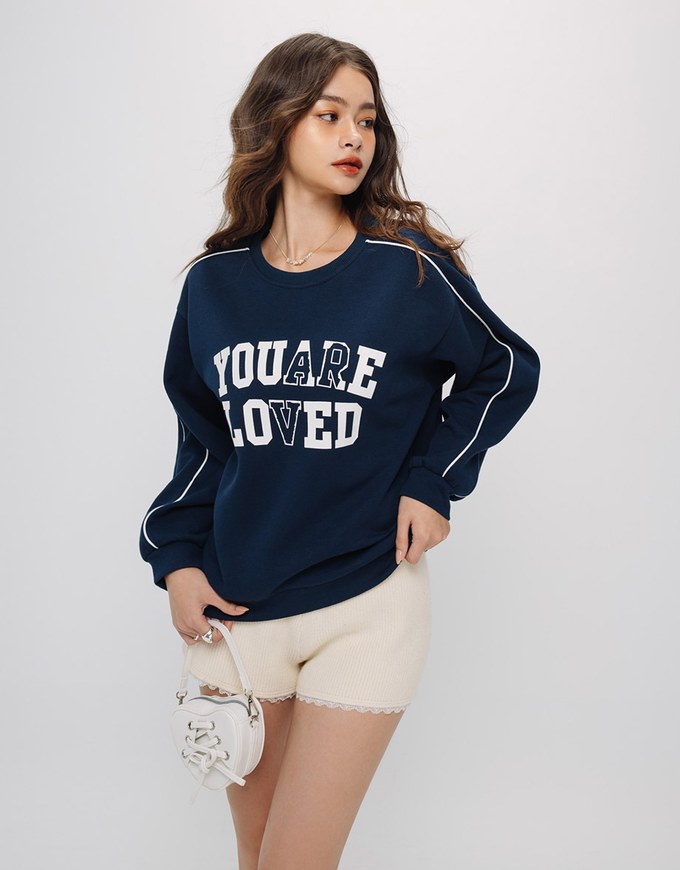 Oversized Crew Neck Printed Long Sleeve Sweatshirt