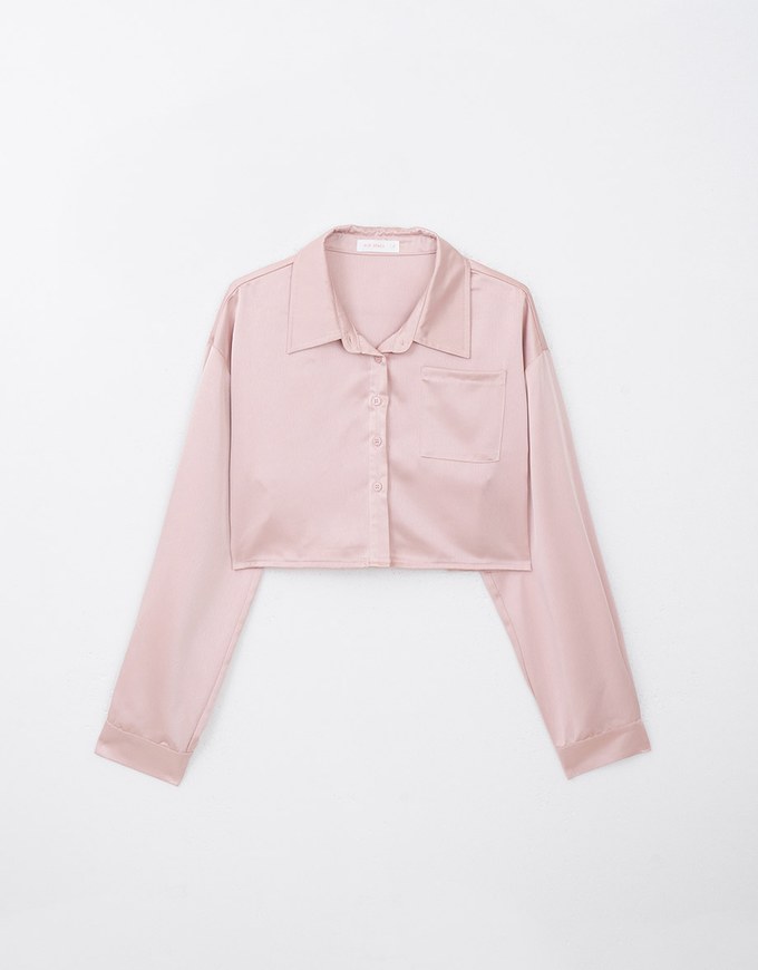 Cropped Satin Blouse With Pocket