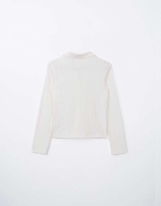 Collared Rib Knit Button Front Blouse