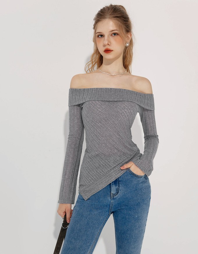 Sheer Asymmetrical Off Shoulder Top