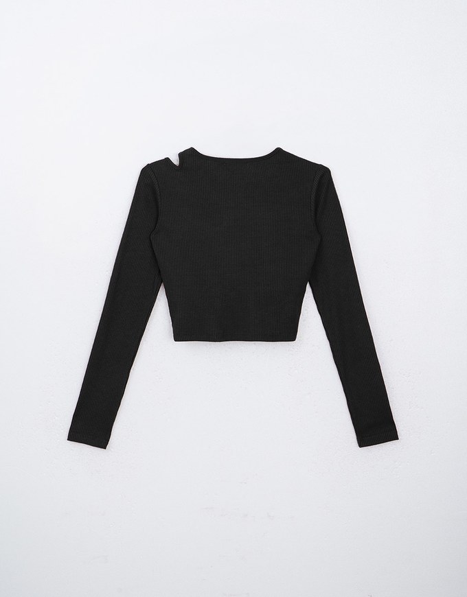 Cut Out Asymmetrical Neck Long Sleeve Ribbed Padded Top