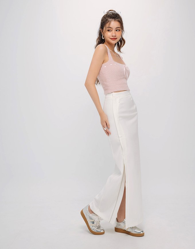 Hidden Placket Double Zipper Slit Long Skirt