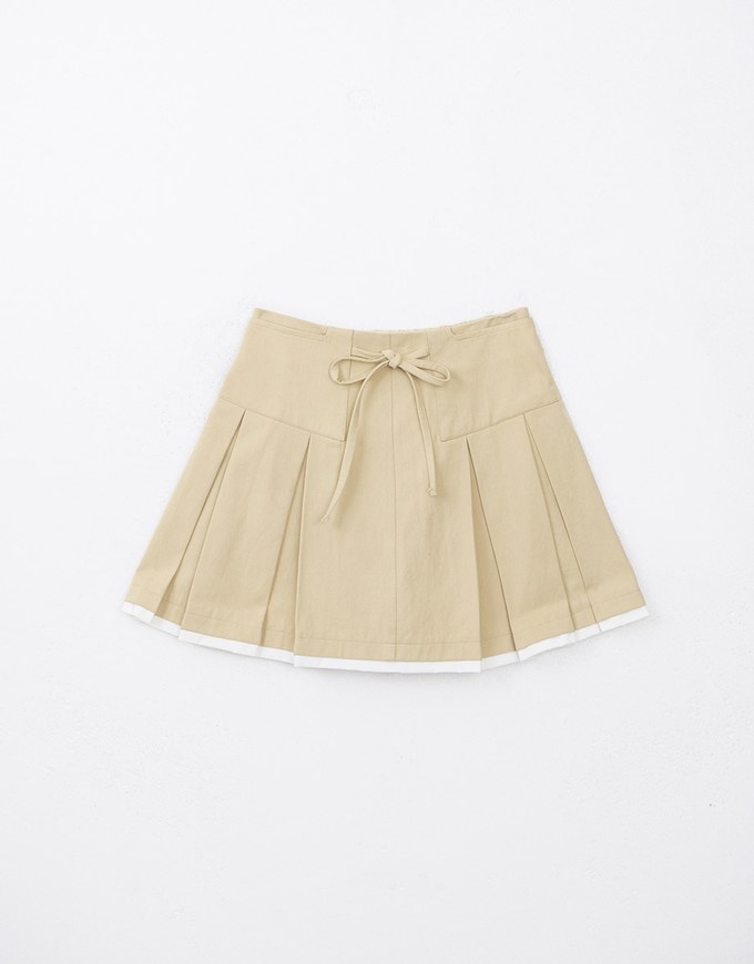 Heavyweight Patchwork Drawstring Pleated Mini Skirt