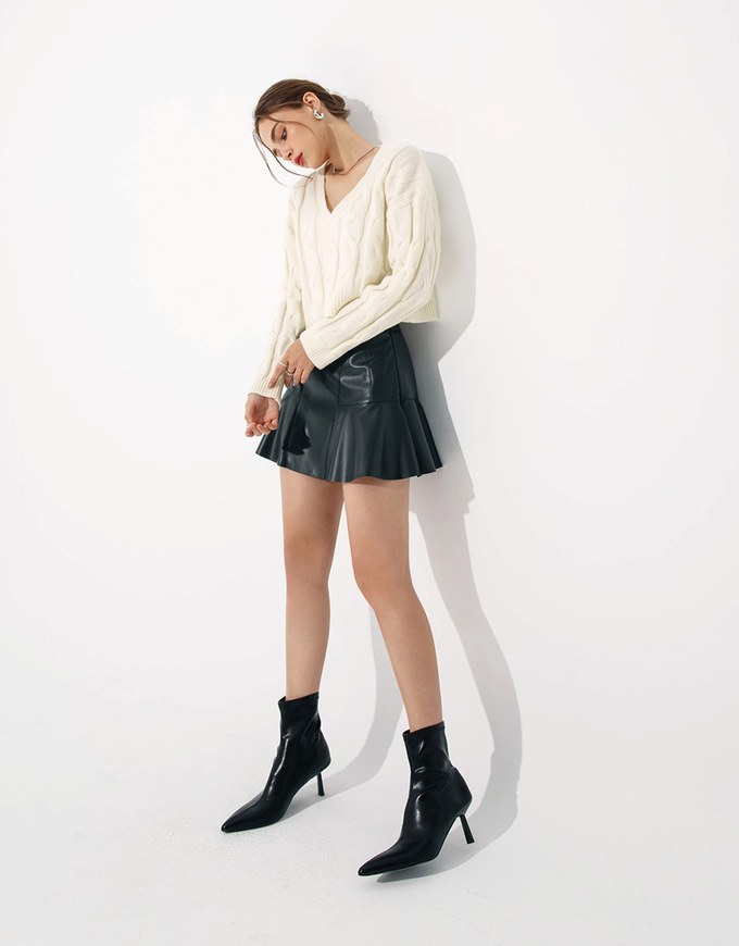 Faux Leather A line Mini Skirt