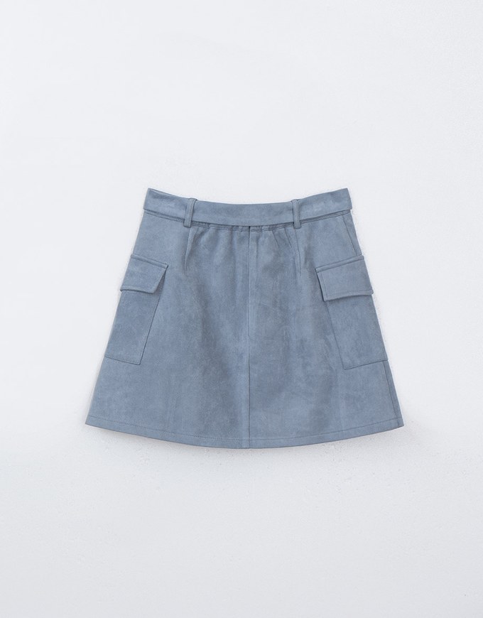 Faux Suede Double Pocket Mini Skirt (With Belt)