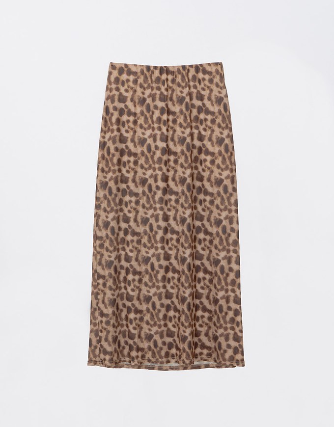 [Mercedes' Design] Leopard Print Mesh Maxi Skirt