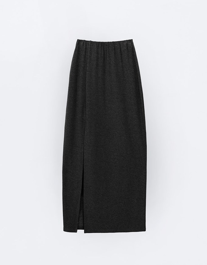 Solid Color Fleece Lined Side Slit Accent Maxi Skirt