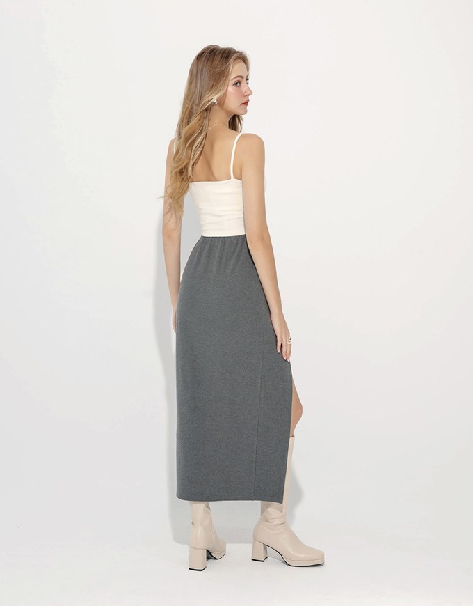 Solid Color Fleece Lined Side Slit Accent Maxi Skirt