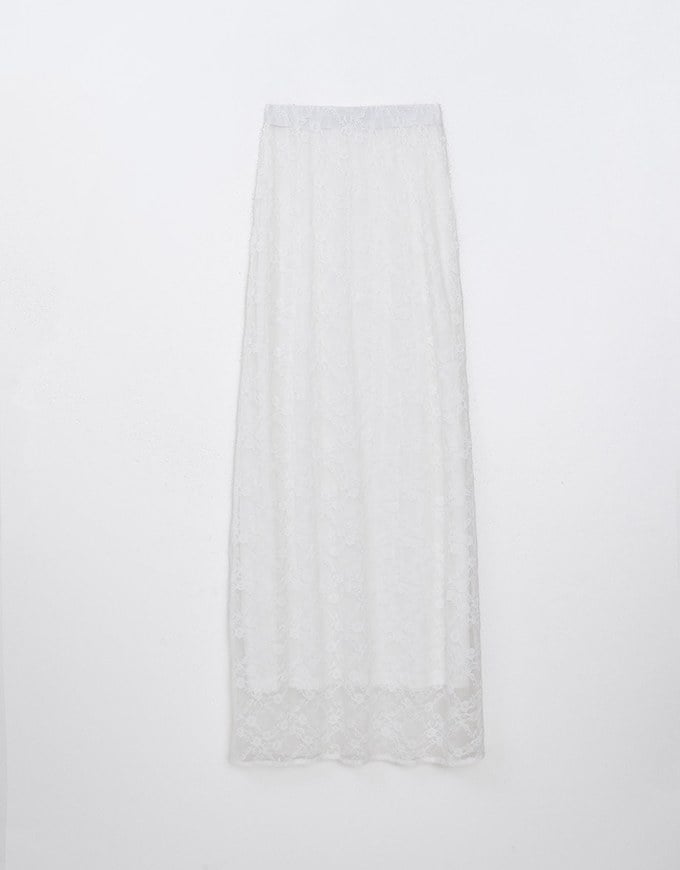 Lace Embroidered Maxi Skirt With Elastic Waistline