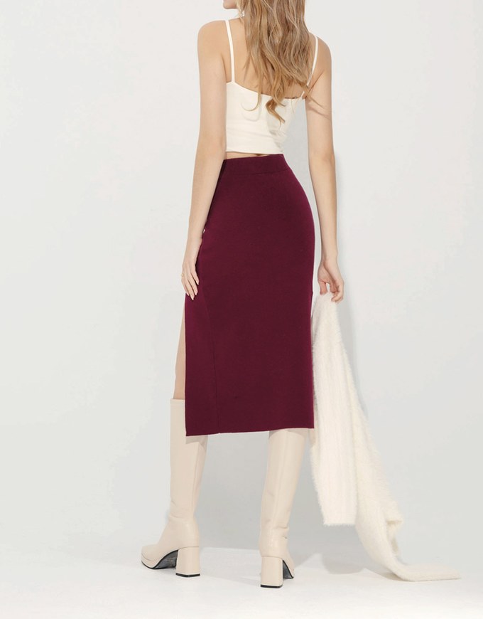 High Waist Slit Hem Rib Knit Bodycon Maxi Skirts