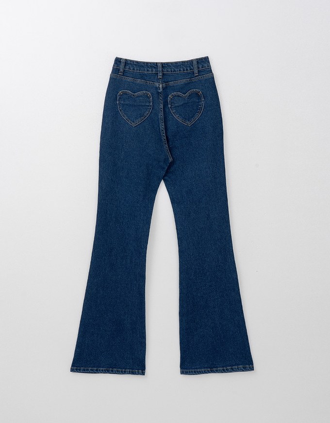 Heart Shape Pocket Jeans Denim Flared Trousers