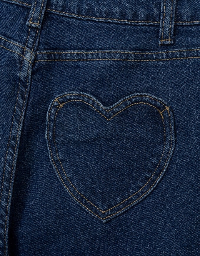 Heart Shape Pocket Jeans Denim Flared Trousers