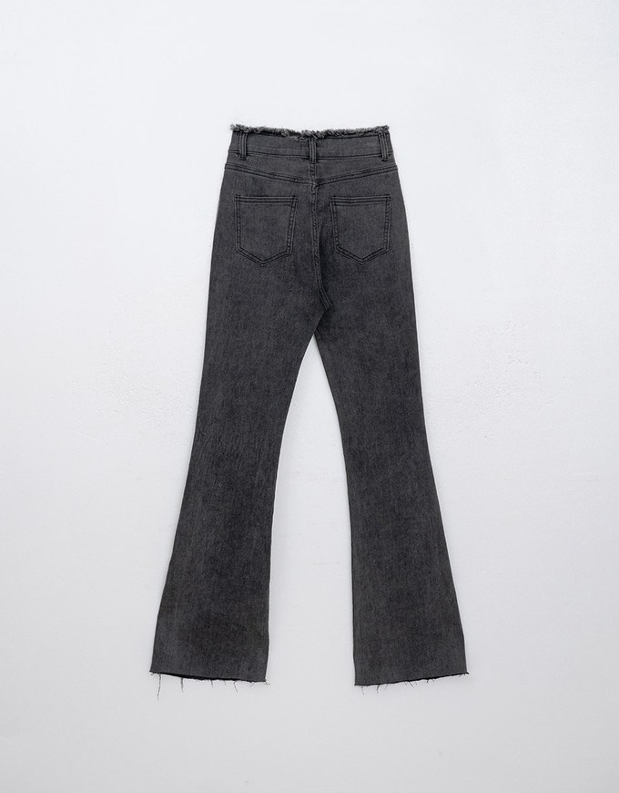 Distressed Frayed Hem Flare Jeans Denim Pants