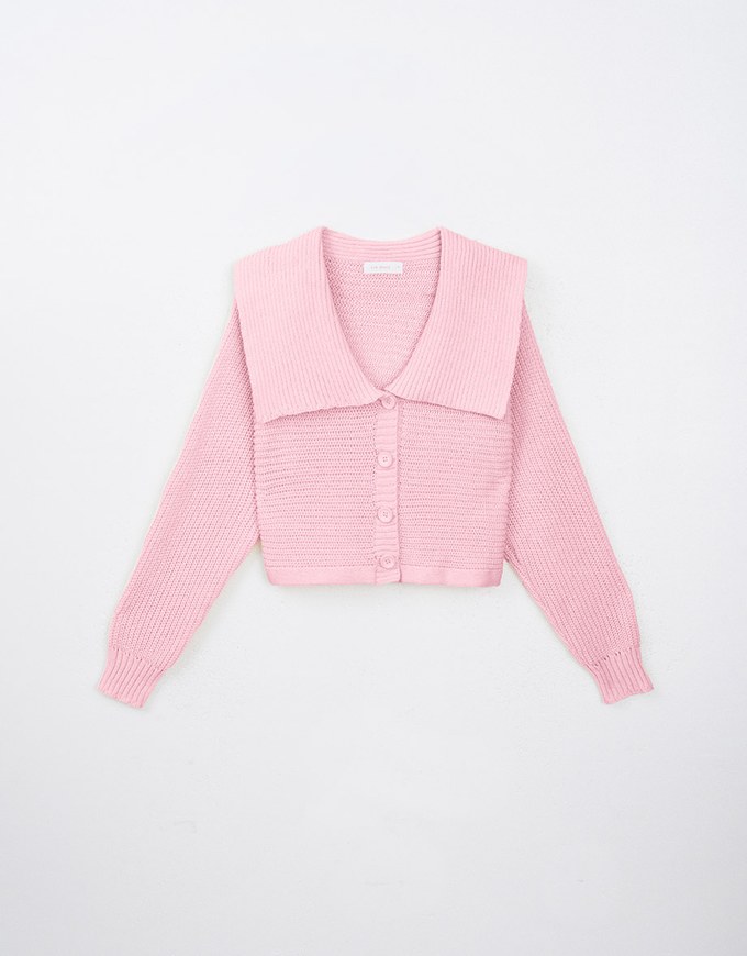 Sailor Collar Neck Button Up Knitted Jacket