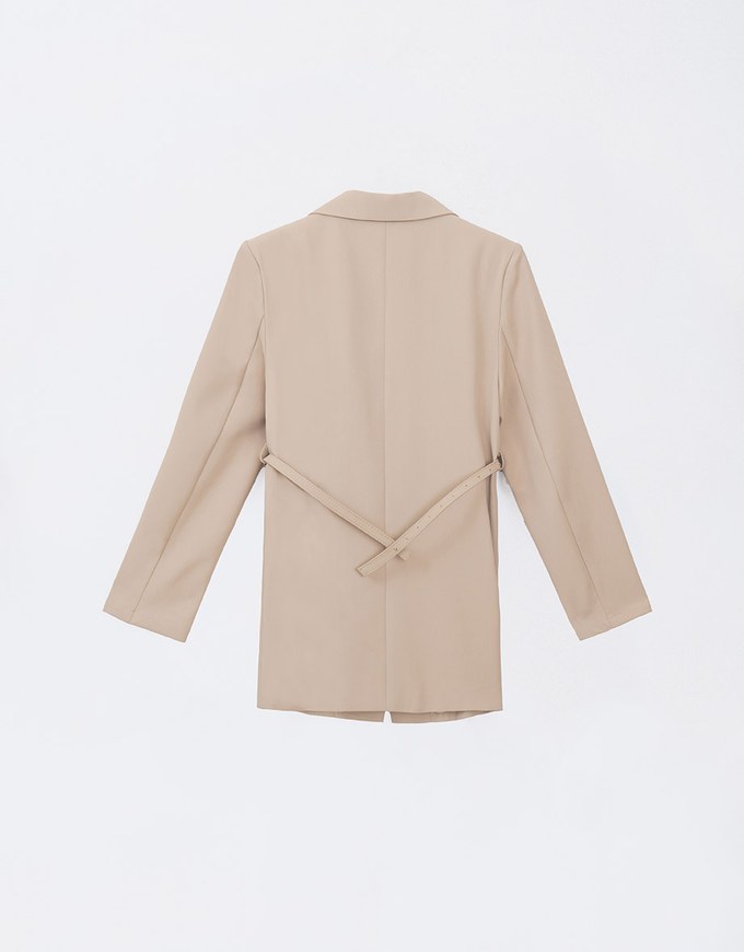 Long Sleeve Oversized Blazer (with Shoulder Pads and Detachable Belt)