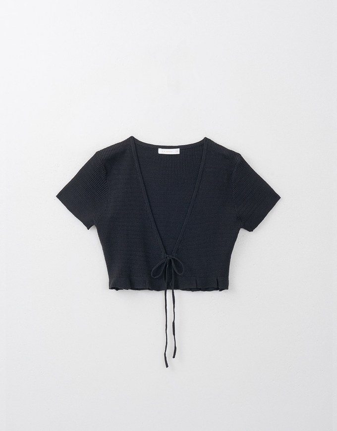 Ribbed Tie Front Cropped Knit Top