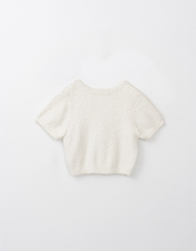 Fluffy Faux Fur Heart Button Knit Top