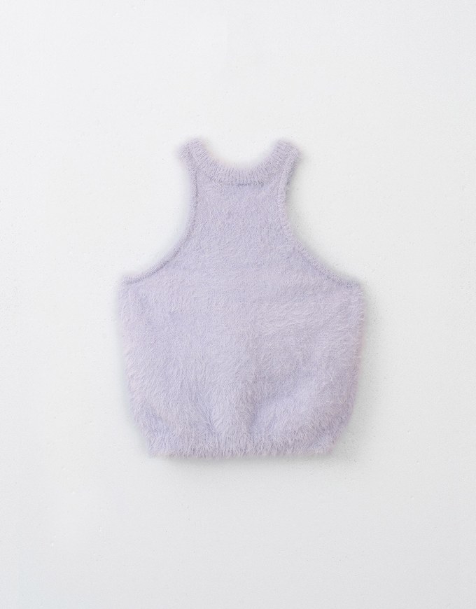 Fluffy Faux Fur Cut Out Shoulder Padded Tank Top