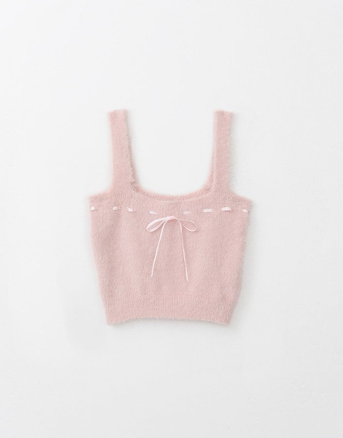 Fluffy Cropped Cami Top With Bow