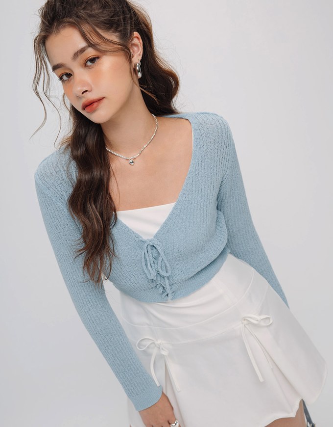 Corset Ribbed Tie Front Knit Top