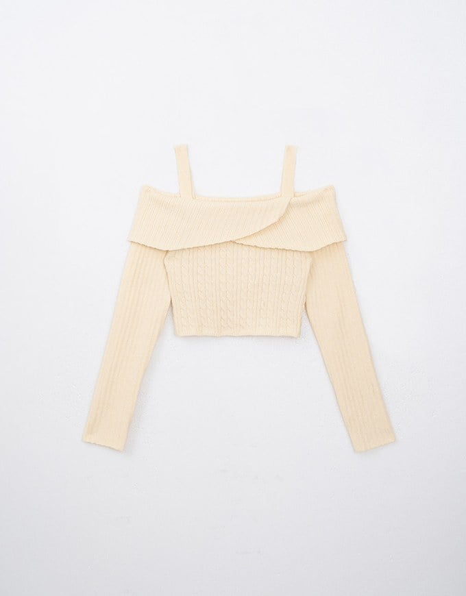 Cut Out Shoulder Cable Knit Top