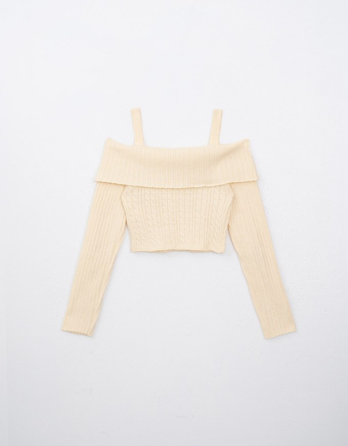 Cut Out Shoulder Cable Knit Top