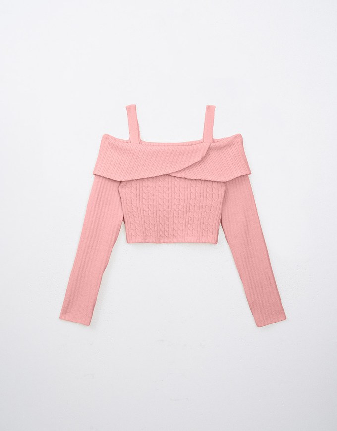 Cut Out Shoulder Cable Knit Top