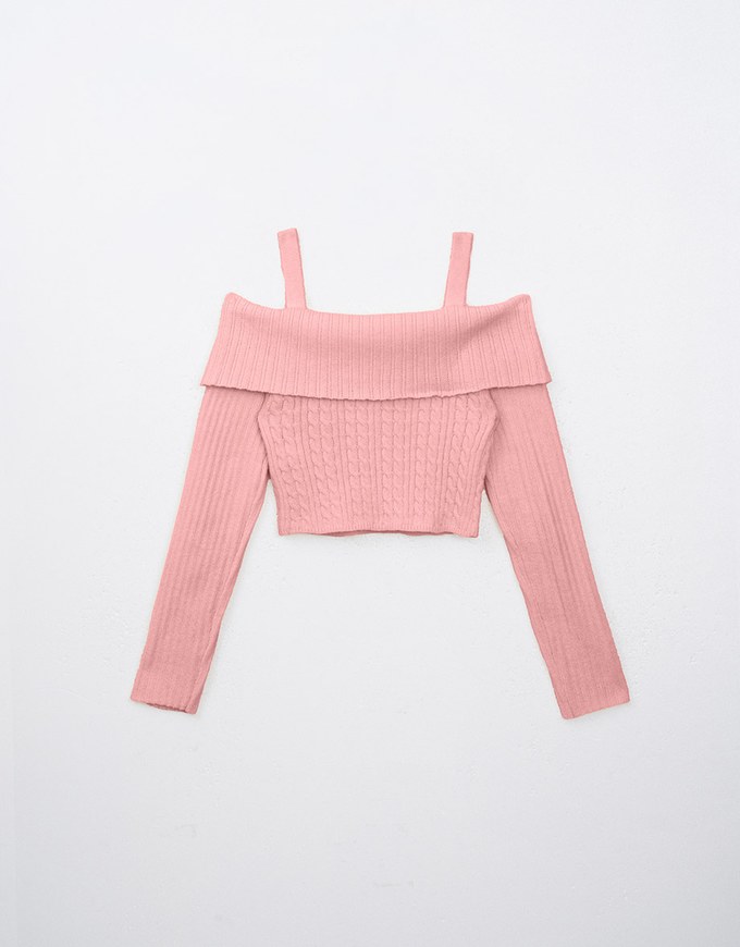 Cut Out Shoulder Cable Knit Top