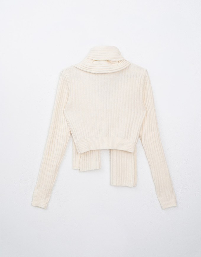 Ribbed Knit Button Front Cropped Top (With Scarf)