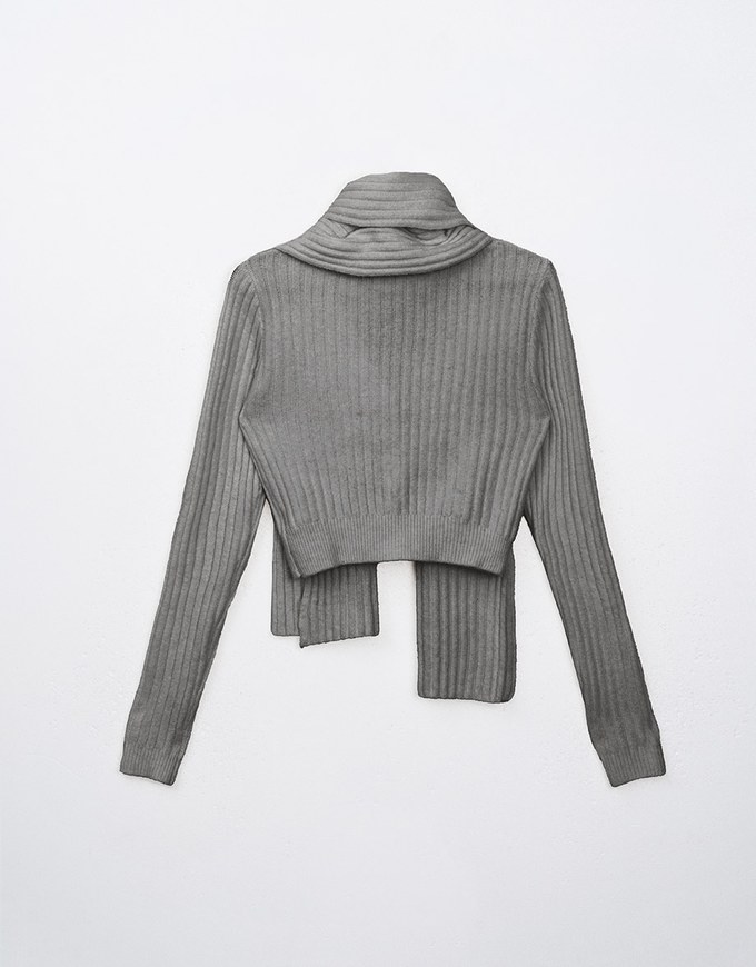 Ribbed Knit Button Front Cropped Top (With Scarf)