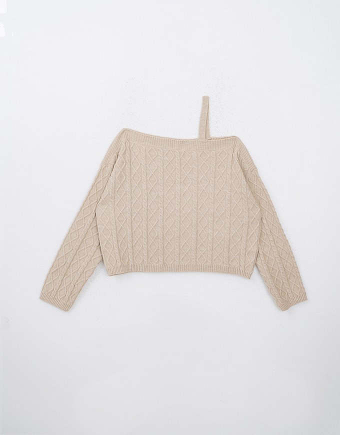 Asymmetric One Shoulder Loose Cable Knitted Sweater