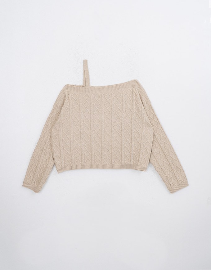 Asymmetric One Shoulder Loose Cable Knitted Sweater