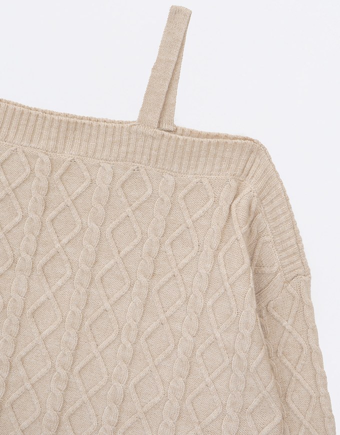 Asymmetric One Shoulder Loose Cable Knitted Sweater