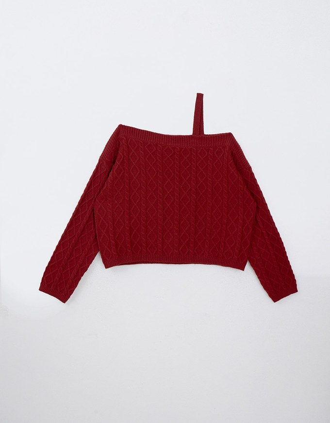 Asymmetric One Shoulder Loose Cable Knitted Sweater