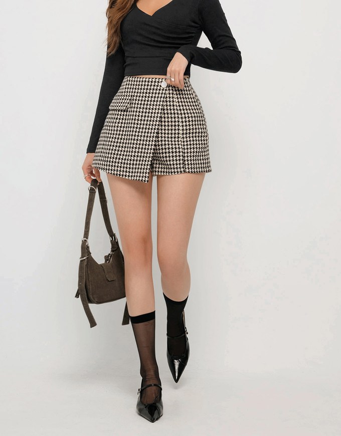 Tweed Houndstooth Checkered Skorts