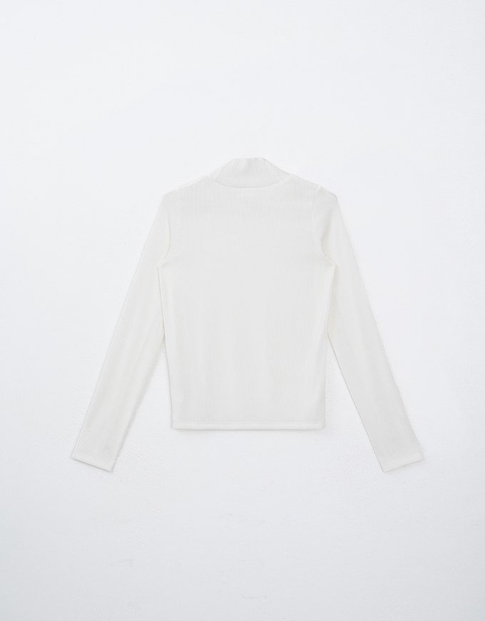 Turtleneck Ribbed Knit Long Sleeve Top With Ruffle Collar