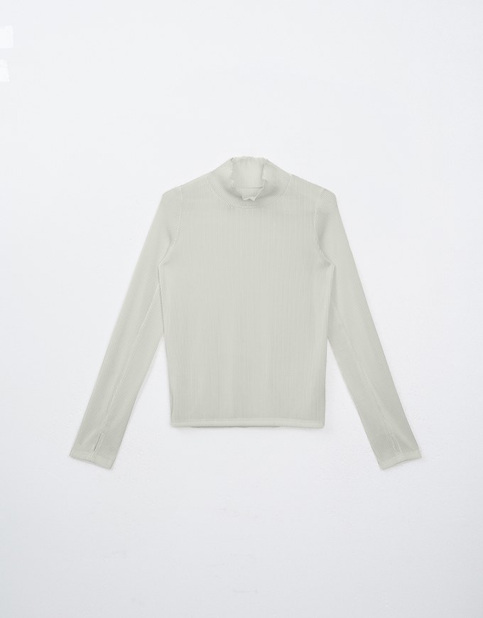 Turtleneck Ribbed Knit Long Sleeve Top With Ruffle Collar