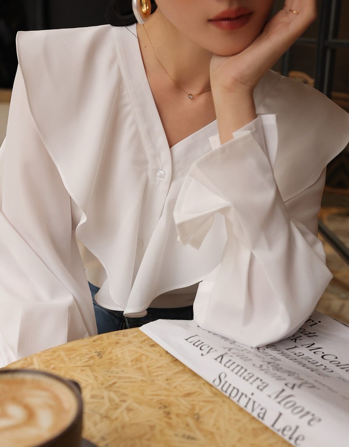 Ruffled Long Flare Sleeve Blouse