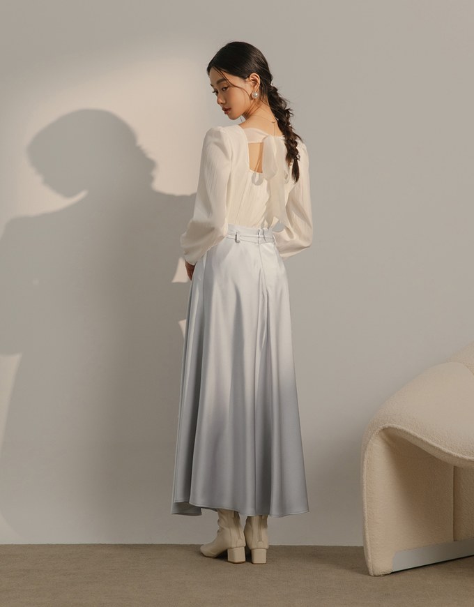 Flowy Flare Satin Maxi Skirt (with Belt)