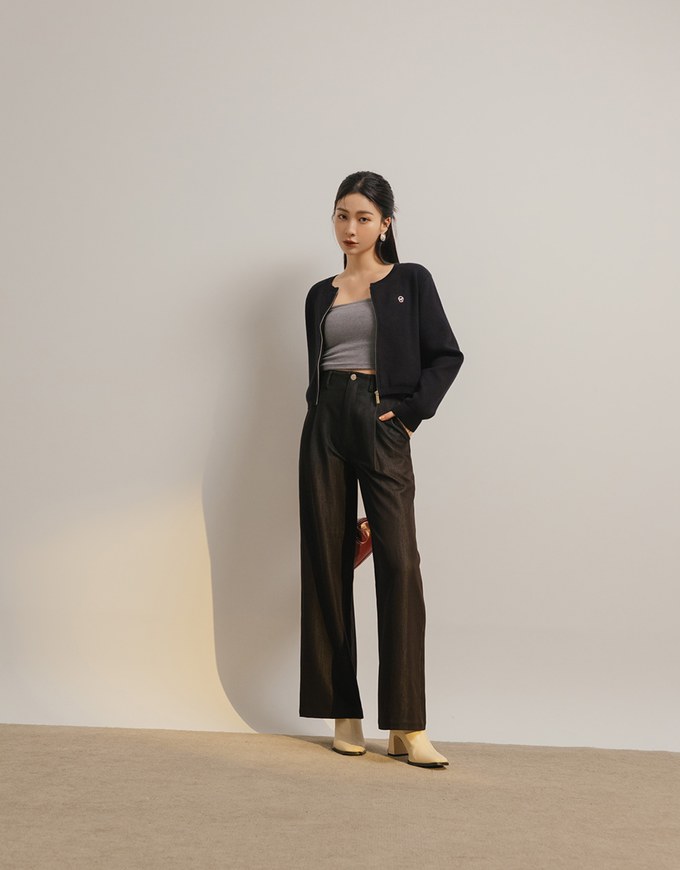 High Waisted Pleated Jeans Denim Wide Pants Culottes